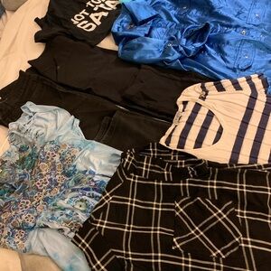 Blue Satin Button-Up Shirt